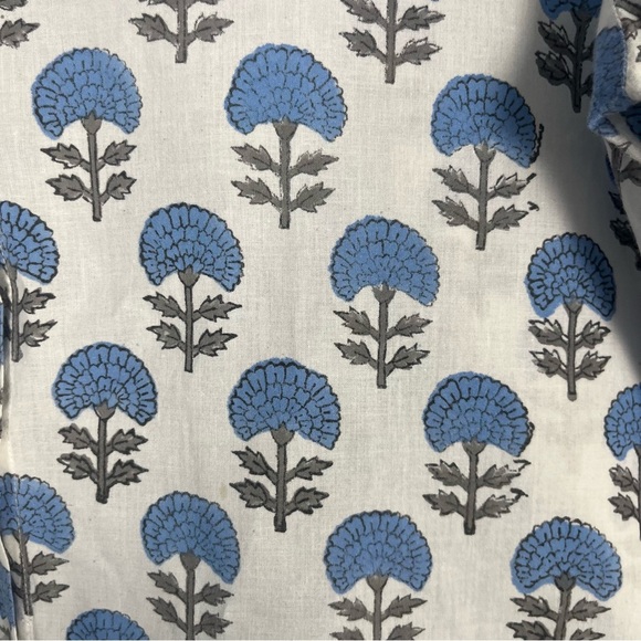 Saule Parc hand printed ruffle neck button down blouse size XS cotton blue - Picture 3 of 6